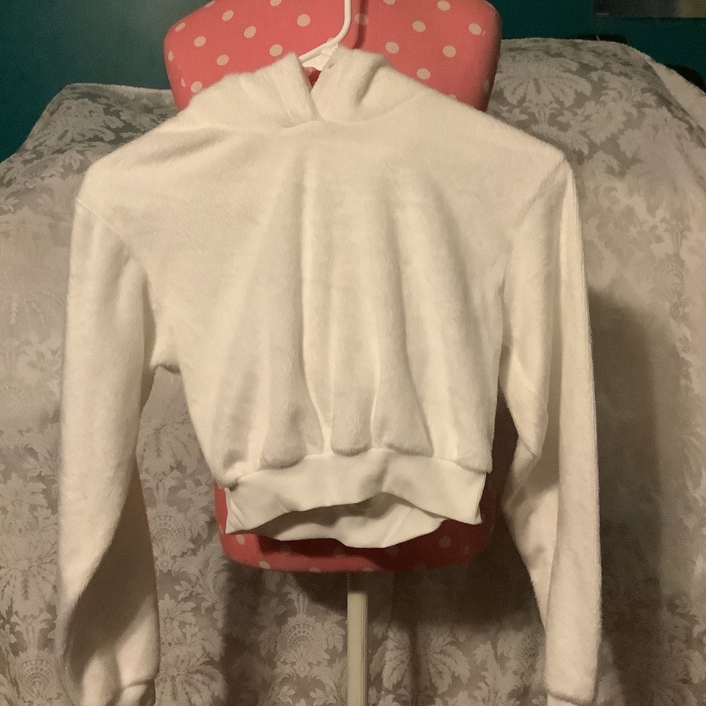 White Fleece Long Sleeve V-Neck Sweater Junior S